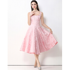 批发实拍优雅气质新款女装收腰显瘦<b class='q'>小礼服</b>提花吊带连衣裙