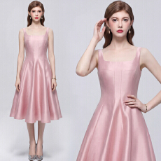 批发法式复古简约<b class='q'>缎面</b>收腰显瘦蓬蓬裙小礼服吊带连衣裙