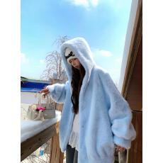 批发实拍实价～绒兔啵啵连帽毛毛外套女秋冬新款<b class='q'>甜美</b>慵懒风宽松上衣