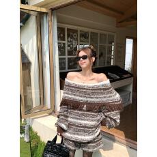 批发<b class='q'>实拍</b>实价～一字肩大翻领韩版宽松慵懒风上衣条纹撞色短<b class='q'>裤</b>套<b class='q'>装</b>