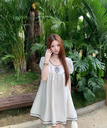 실사 정가 중년 소녀 장미 자수 레이스 드레스 이중층 플러스 금액 무거운 작업 미니 스커트