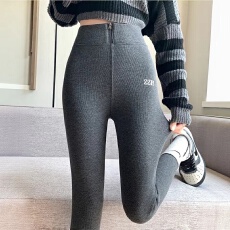 批发羊羔绒螺纹打底裤女外穿秋<b class='q'>冬</b>加绒加厚高腰拉链棉裤东北保暖长裤子