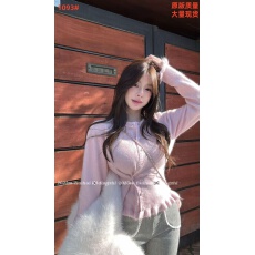 批发【HuiHui】东大门定制甜美风错扣不规则毛针织<b class='q'>开衫</b>上衣（L0327）