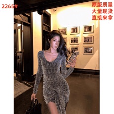 批发罗哥欧美V领<b class='q'>显瘦</b>弹力针织连衣裙短款紧身包臀裙