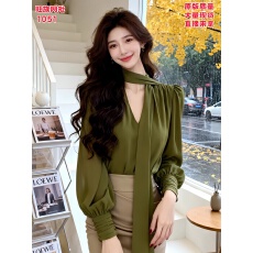 批发知性优雅风V领飘带<b class='q'>长袖</b><b class='q'>衬衫</b>2026春季新款法式气质高级感上衣女装