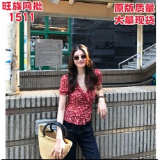 批发龍喜儿3.28 8:00AM开抢！春日花影碎花印花V领木耳边蕾丝小衫K498