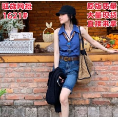 批发法式简约蓝色Polo领无袖衬衫女2026夏季薄款通勤穿搭外穿背心上衣