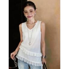 批发2026春减龄韩系V领<b class='q'>蕾丝</b>拼接无袖<b class='q'>背心裙</b>女白色不规则下摆叠穿背心