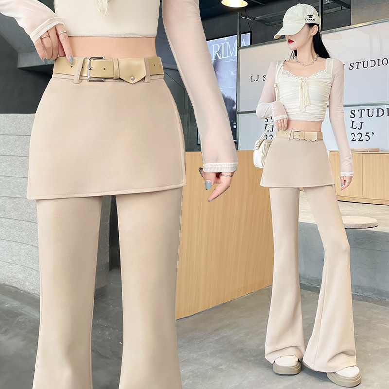 假两件屁帘微喇叭裤女秋冬新款高腰显瘦马蹄裤休闲西装裤 服裝批發女裝批發服飾貨源