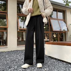 批发毛呢阔腿裤女25秋冬新款高腰垂感加厚保暖休闲长裤时尚窄版<b class='q'>西装</b>裤