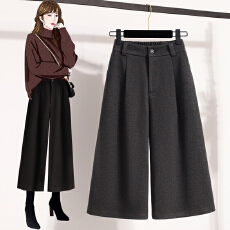 批发毛呢阔腿裤女25冬季新款加厚宽松<b class='q'>七分</b>休闲直筒裤时尚百搭遮肉裙裤