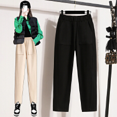 批发毛呢<b class='q'>哈伦</b>裤女25冬季新款松紧腰时尚保暖九分休闲裤大码显瘦萝卜裤