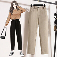 批发毛呢工装裤女2025秋冬新款高腰垂感<b class='q'>九分</b>毛呢<b class='q'>哈伦裤</b>时尚百搭休闲裤