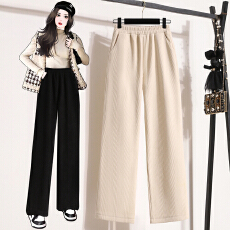 批发<b class='q'>冬</b>季加厚保暖直筒裤松紧腰时尚百搭窄版休闲阔腿裤大码雪尼尔长裤