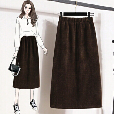 加绒保暖半身裙女2025冬季新款加厚雪尼尔开叉一步裙中长款A字裙