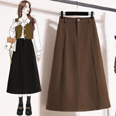 批发毛呢半身裙女25<b class='q'>冬</b>季新款中长款A字裙时尚百搭毛呢大摆裙休闲长裙