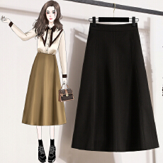 批发毛呢半身裙女2025<b class='q'>冬</b>季新款高腰中长款A字裙时尚百搭设计感大摆裙