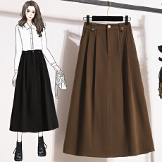 批发毛呢半身裙女25冬季新款高腰垂感中长款A字裙<b class='q'>时尚</b>百搭毛呢大摆裙