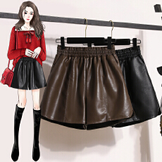 批发新款松紧腰柔软纸纹<b class='q'>皮短裤</b>女高腰时尚显瘦A字宽松休闲外穿<b class='q'>皮短裤</b>
