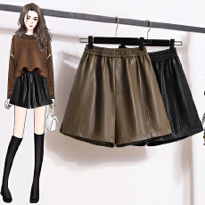 批发高腰<b class='q'>皮短裤</b>女新款松紧腰阔腿裤时尚外穿靴裤简约百搭五分裤