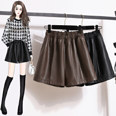 批发高级质感A字<b class='q'>皮短裤</b>女五分裤时尚新款松紧花苞腰百搭外穿休闲短裤