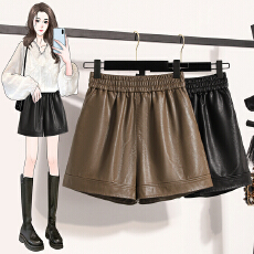 批发<b class='q'>皮短裤</b>女抗皱加厚高腰百搭阔腿A字打底三分裤时尚设计感外穿靴裤