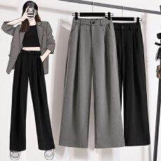 批发阔腿裤女高腰宽松垂感大码显瘦休闲直筒裤时尚百搭窄版西装长裤
