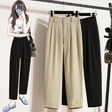 批发夏季薄款西装阔腿裤适合胯大腿粗遮肉显瘦休闲九分裤胖妹妹<b class='q'>哈伦裤</b>