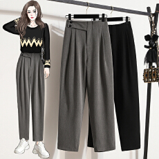 批发胖妹妹梨形身材西装裤<b class='q'>哈伦裤</b>直筒宽松显瘦休闲裤女春高腰九分西裤