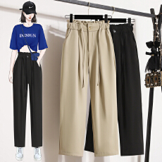 批发大码抽绳松紧腰冰丝垂感休闲<b class='q'>裤</b>女2026春夏<b class='q'>宽松</b>显瘦九分西<b class='q'>装</b>阔腿<b class='q'>裤</b>