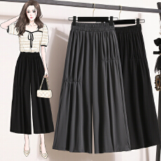 批发冰丝阔腿裙裤女26<b class='q'>春</b>夏新款高腰显瘦休闲九分阔腿裤大码时尚凉凉裤