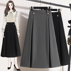 批发春夏新款A字垂感<b class='q'>半身裙</b>女大码高腰<b class='q'>百褶</b>裙时尚中长款气质法式长裙