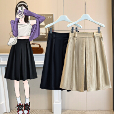 批发大码半身裙女中长款松紧高腰折叠A字裙梨形身材遮胯显瘦休闲裙子
