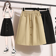 批发牛仔半身裙女中<b class='q'>长</b>款松紧高腰排扣A字裙梨形身材遮胯显瘦休闲<b class='q'>裙子</b>