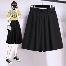批发夏季黑色阔腿裙裤<b class='q'>女</b>26新款松紧腰时尚百搭七分裙裤大码休闲凉凉裤