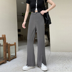 批发高腰西装直筒裤女2026夏季新款薄休闲西装裤开叉百搭阔腿通勤裤子