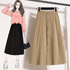 批发高腰半身裙女2026春夏新款时尚百搭中长款气质单排扣法式A字裙