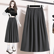 批发2026春夏新款高腰松紧腰梨形身材半身裙大码A字中长款伞裙百褶裙