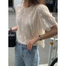 现2025韩国东大门代购夏款洋气减龄净版褶皱短袖衬衫上衣