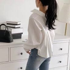 批发韩版后背褶皱<b class='q'>衬衫</b>女设计款小心机短款打底<b class='q'>衬衣</b>设计感长袖上衣