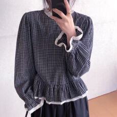 批发sicily蕾丝拼接荷叶边格子衬衫女2026早春新款后排扣气质百搭衬衣