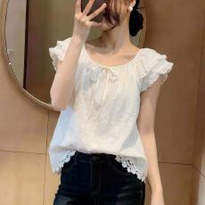 批发2026夏季新款百搭圆领短袖衬衫女上衣小衫新品