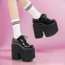 批发13cm超高跟松糕防水台亮面大码跨境女鞋增高鞋34-42码