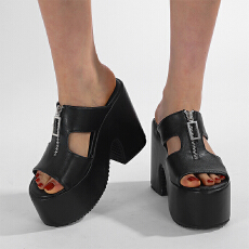 批发12cm超高跟方头一字拖鞋大码休闲<b class='q'>韩版</b>女夏季凉鞋34-43码