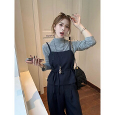 批发真实码数秋季休闲显瘦套装女2025长袖打底吊带<b class='q'>背心</b>阔腿<b class='q'>裤</b>三件套潮