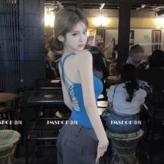 批发夏季辣妹大露背美背吊带背心女自带胸垫内搭外穿修身无袖<b class='q'>上衣</b>