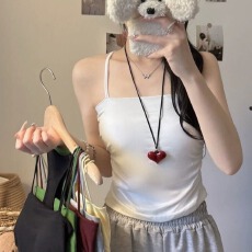 批发甜辣妹绿色露背挂脖吊带<b class='q'>工字</b>型<b class='q'>背心女</b>带胸垫褶皱收腰显瘦美背上衣