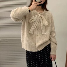 批发设计感<b class='q'>蕾丝</b>系带毛衣开衫女新款秋冬季慵懒风加厚软糯针织外套