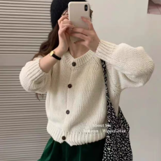 批发韩版糖果色女圆领<b class='q'>开衫</b>减龄加厚毛衣外套宽松显瘦<b class='q'>针织</b>衫上衣