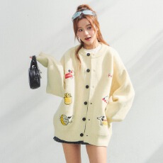 批发童趣腊肠狗刺绣毛衣外套女宽松慵懒高级感针织<b class='q'>开衫</b>外搭